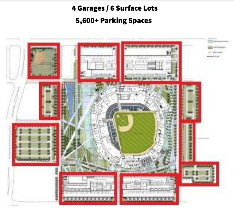 Map of a stadium with new areas that were added highlighted