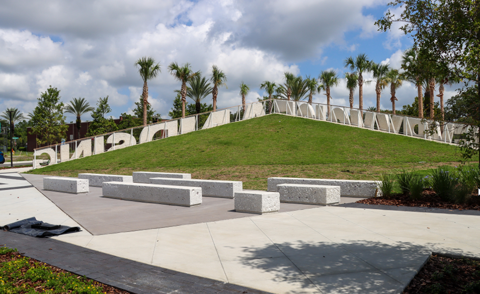View of the new Lift Ev’ry Voice and Sing Park showcasing the large stones benches