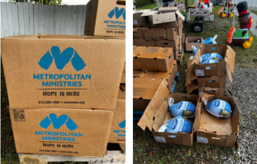 Boxes with food goods donated