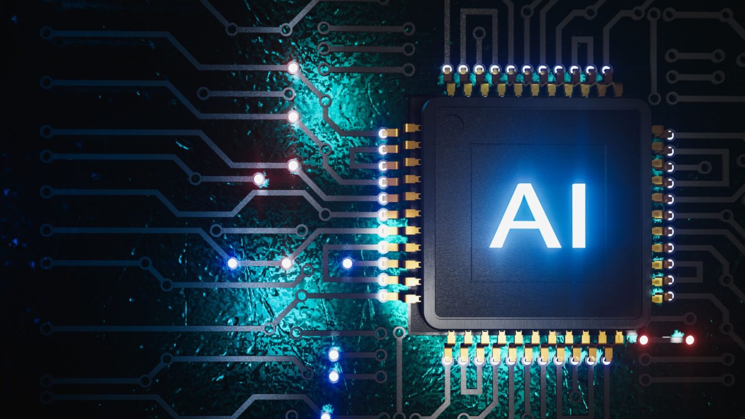 Fake computer chip with the word AI on it.