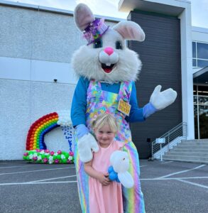 Easter bunny with young girl