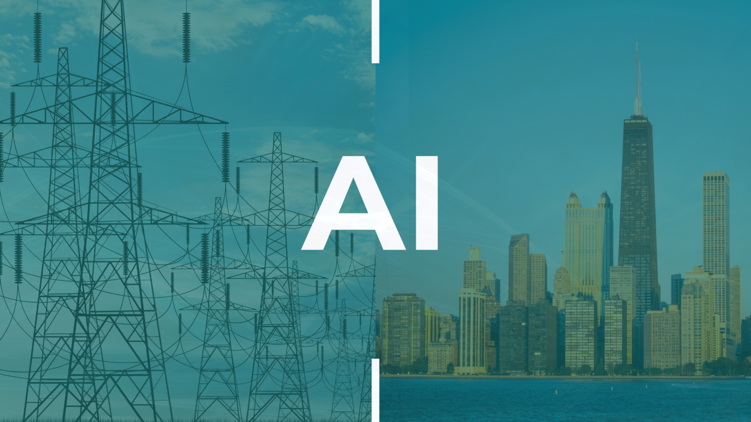 Image of power lines and a skyline with the word AI over it.